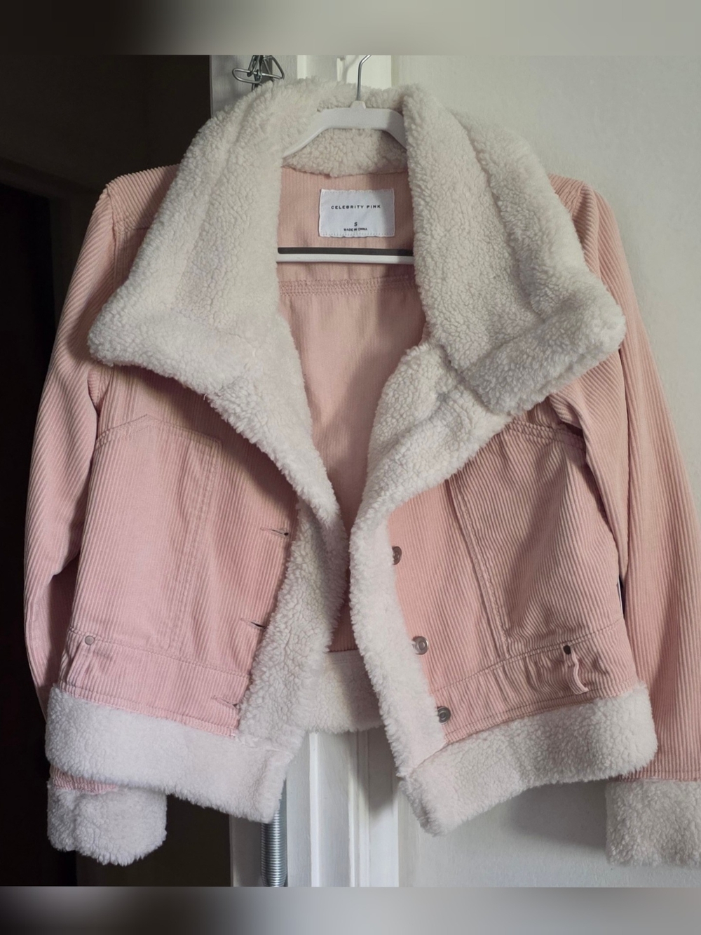 Celebrity Pink Blush Corduroy Teddy Jacket with Cream Sherpa